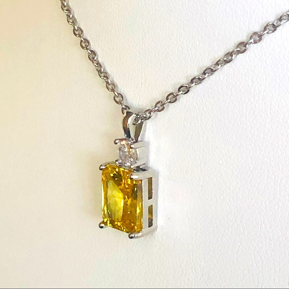 Citrine Yellow Silver Pendant Necklace - Picture 7 of 10